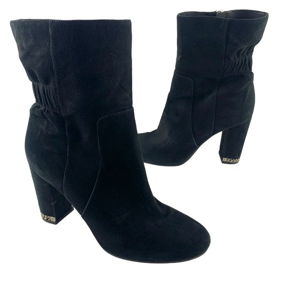 MICHAEL Michael Kors Dolores Suede Block Heel Chain Accent Bootie - Picture 8 of 12